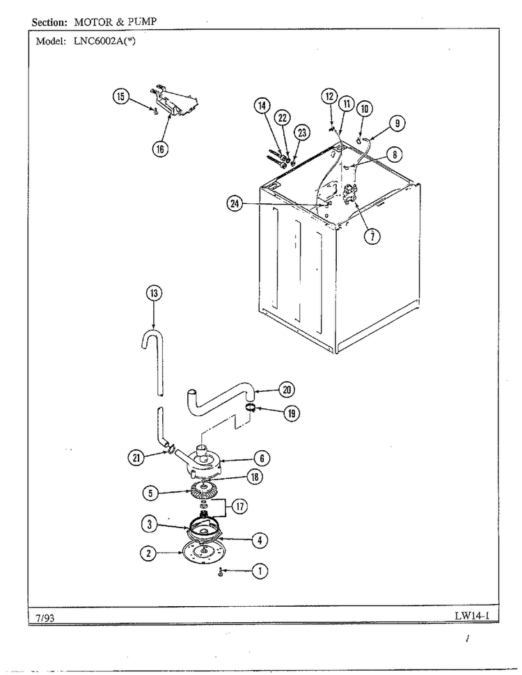 Motor And Pump Diagram and Parts List for 6002A REV A Norge Washer