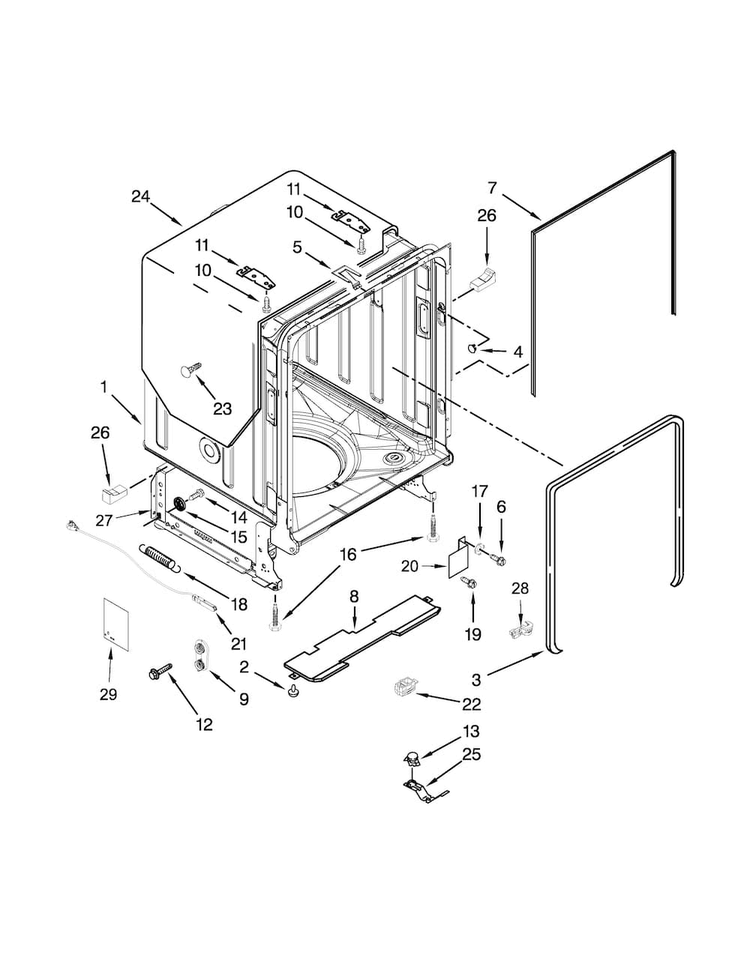 Tub And Frame Parts Diagram and Parts List for JDB8500AWX3  Jenn-Air Dishwasher