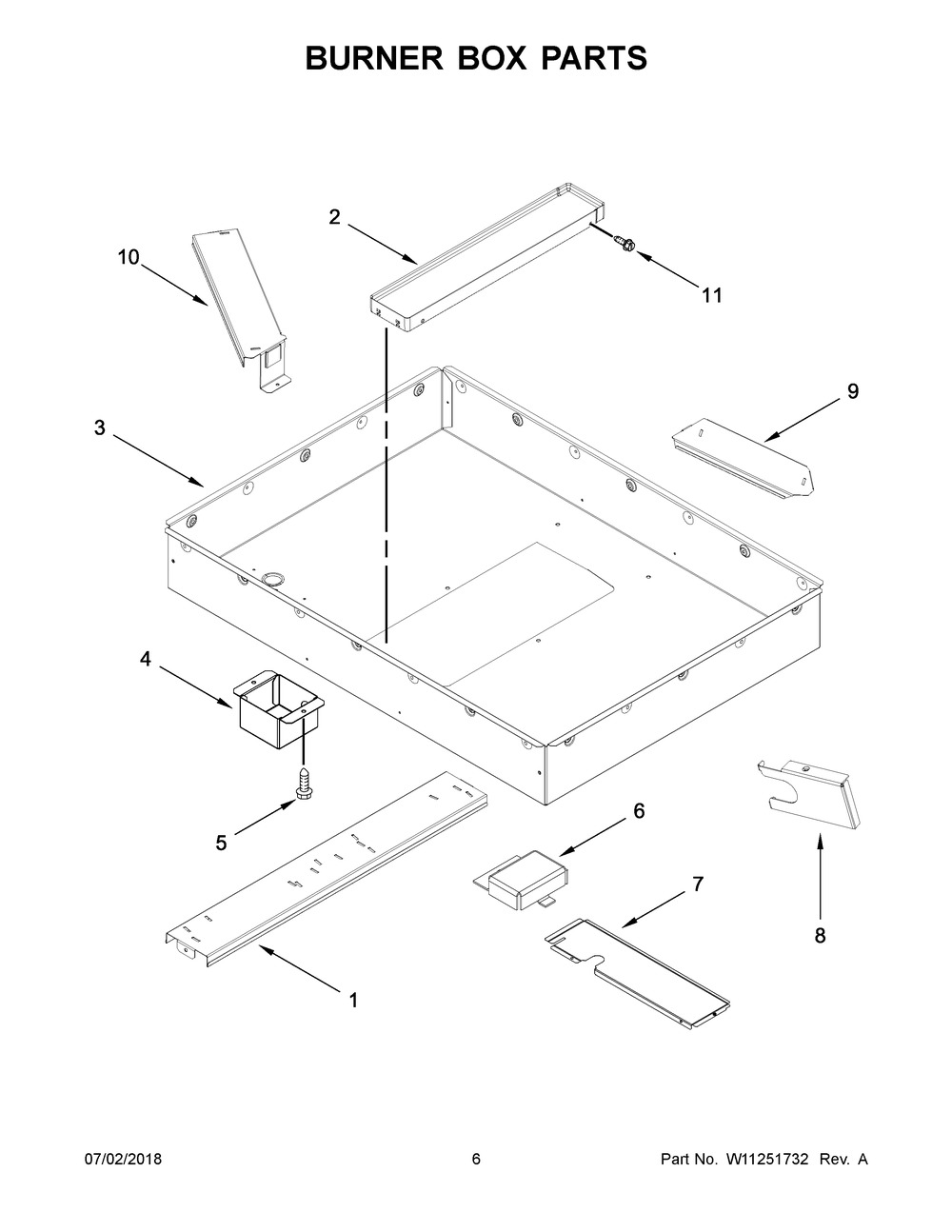 Burner Box Parts Diagram and Parts List for JED4430GS01  Maytag Cooktop