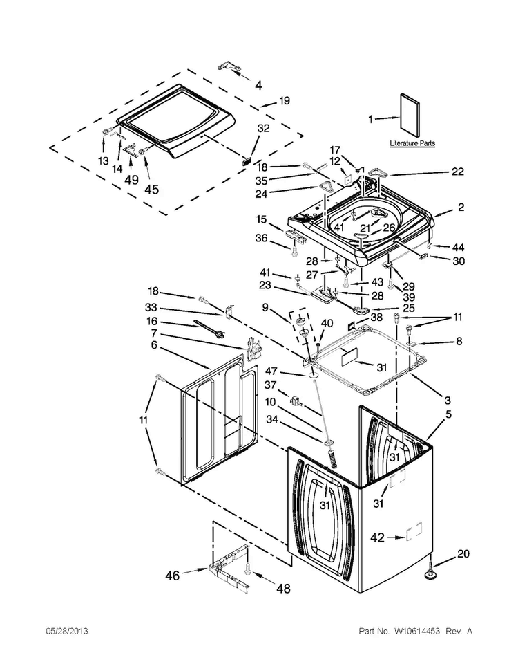Top And Cabinet Parts Diagram and Parts List for MVWB880BW0  Maytag Washer