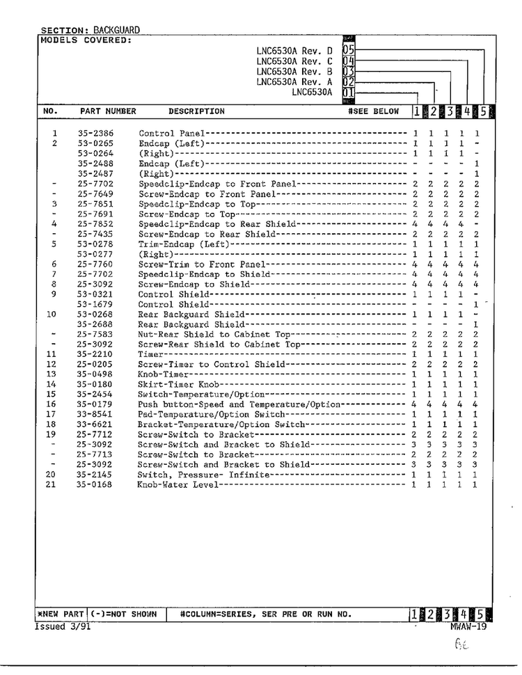 Backguard Page 2 Diagram and Parts List for 6530A REV A Norge Washer