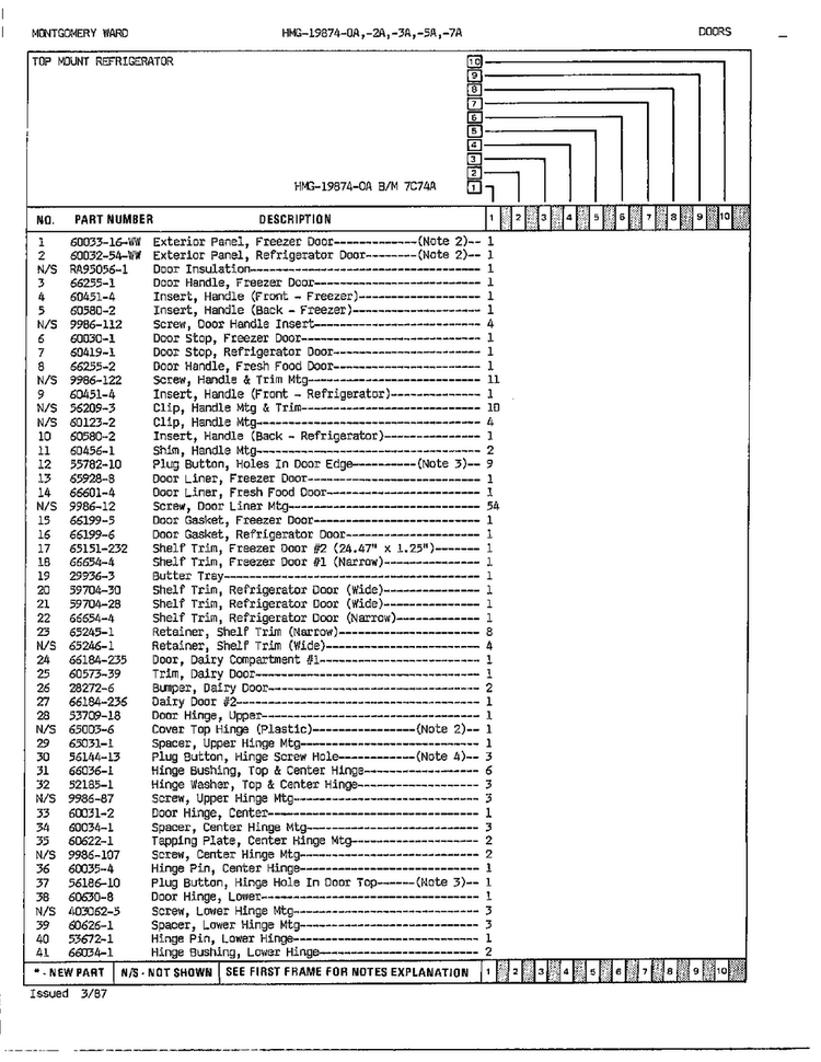 Doors Page 2 Diagram and Parts List for 19874A  Admiral Refrigerator