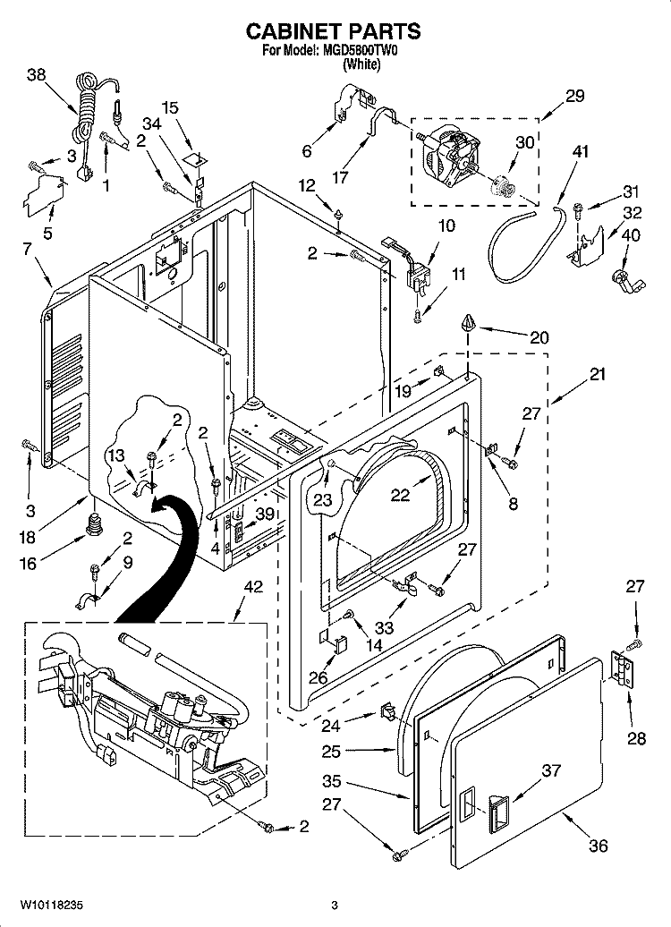 CABINET PARTS Diagram and Parts List for MGD5800TW0  Maytag Dryer