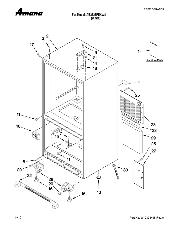 Cabinet Parts Diagram and Parts List for AB2526PEKW4  Amana Refrigerator