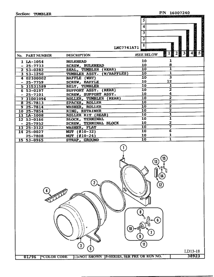 Tumbler Diagram and Parts List for 7741A71  Norge Dryer