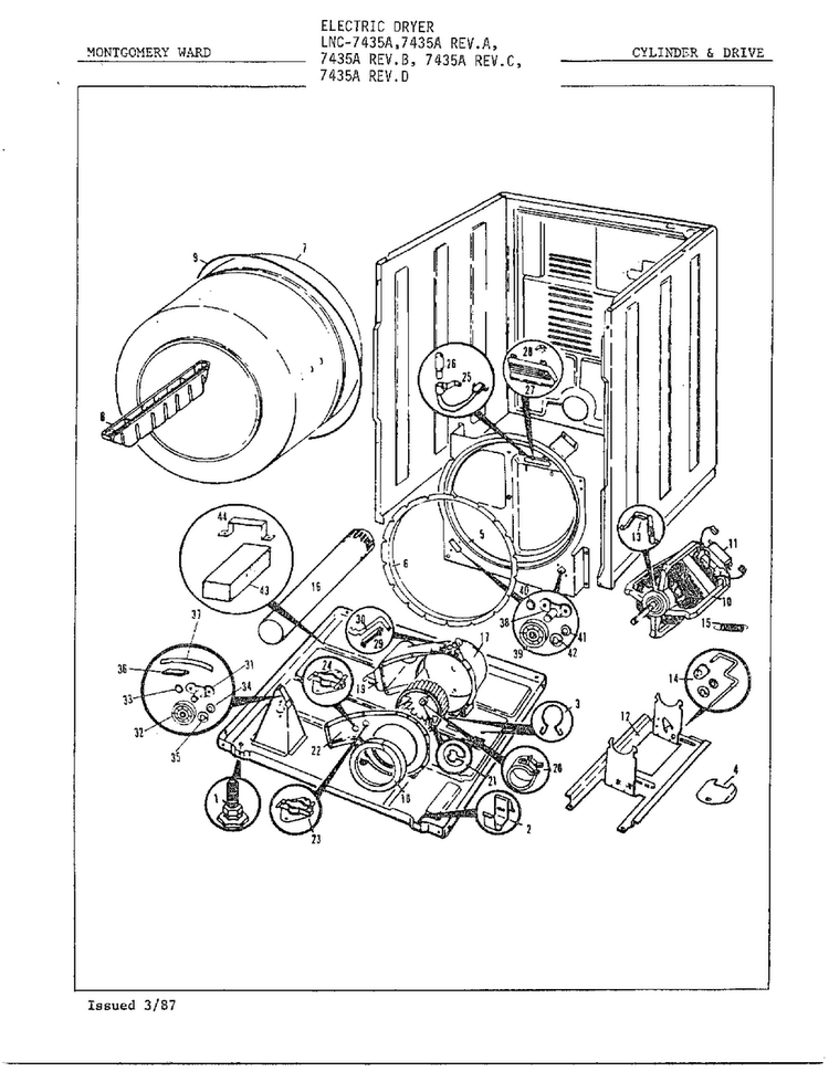 Cylinder And Drive Diagram and Parts List for 7435A  Norge Dryer