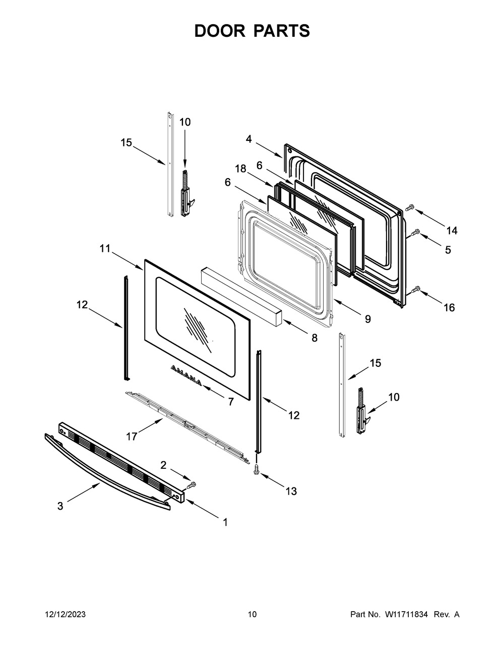 Door Parts Diagram and Parts List for AGR6603SFB8  Amana Range