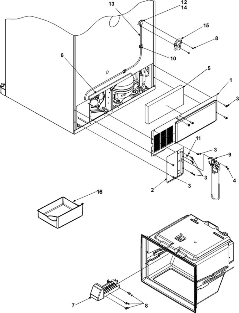 Cabinet Back Diagram and Parts List for AFF2534FEW0  Amana Refrigerator