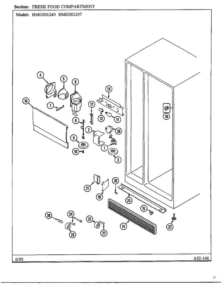 Fresh Food Compartment Diagram and Parts List for 501247  Admiral Refrigerator