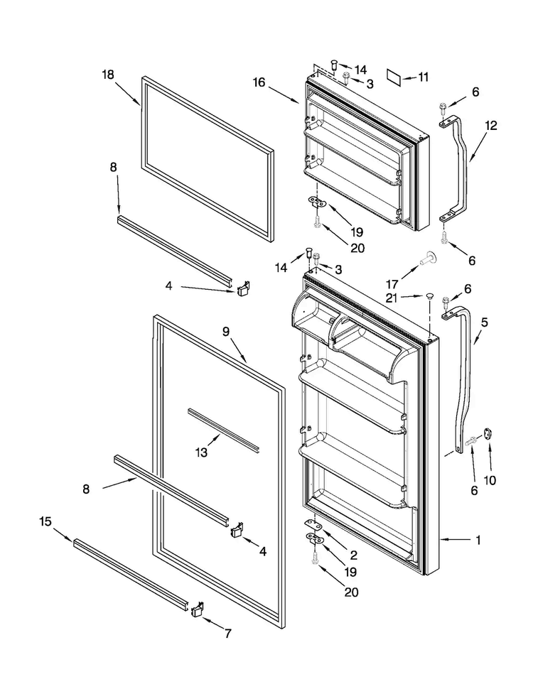 Door Parts Diagram and Parts List for A8TXNWFXW01  Amana Refrigerator