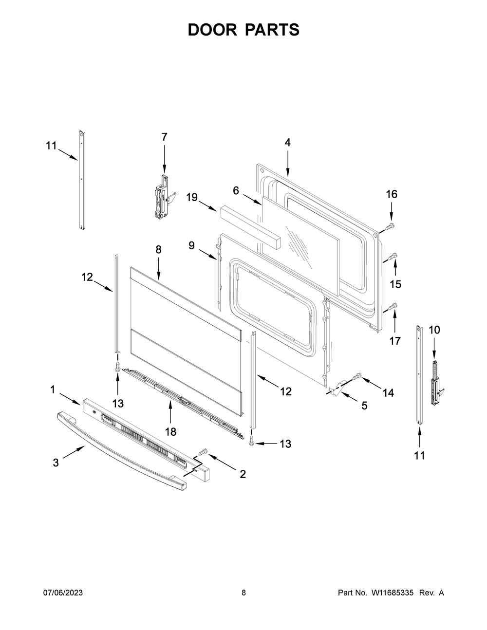 Door Parts Diagram and Parts List for ACR4203MNS0  Amana Range