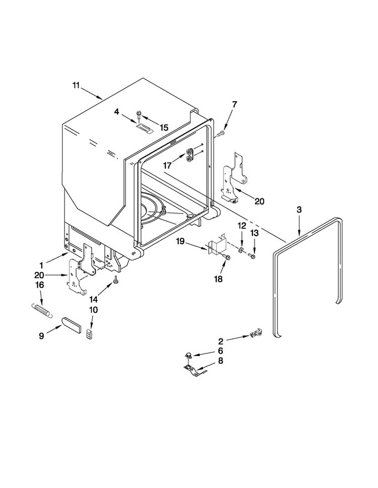 Tub And Frame Parts Diagram and Parts List for MDB6769AWQ2  Maytag Dishwasher
