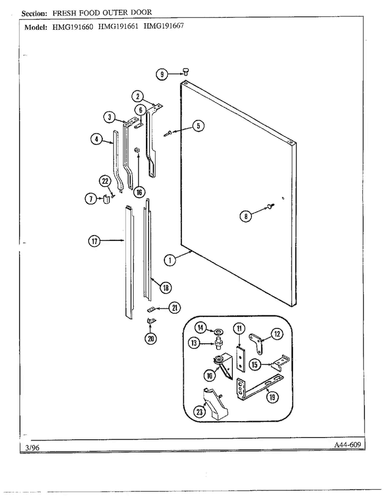 Fresh Food Outer Door Diagram and Parts List for HMG191660  Admiral Refrigerator