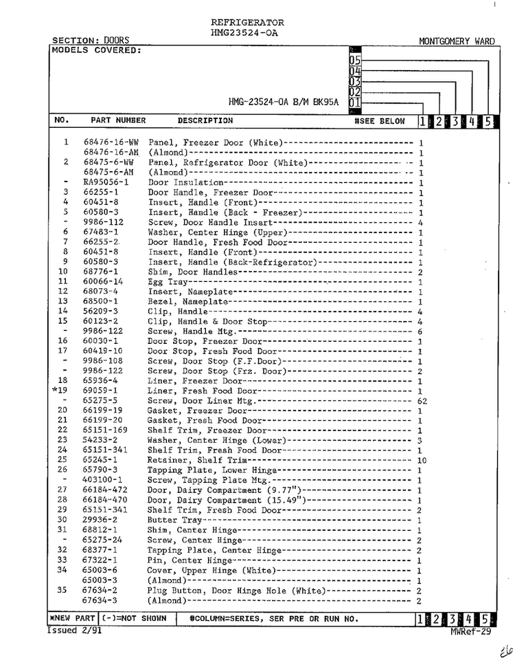 Doors Page 2 Diagram and Parts List for 23524-0A  Admiral Refrigerator