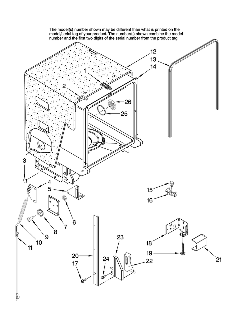 Tub And Frame Parts Diagram and Parts List for ADB1500AWW0  Amana Dishwasher