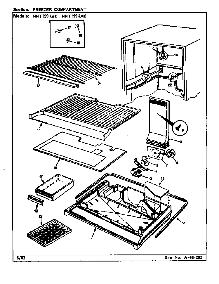 Freezer Compartment Diagram and Parts List for NNT199KAC CC68A Norge Refrigerator