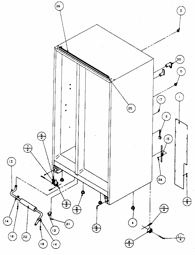 Rollers And Back Unit Diagram and Parts List for 596SBI20H P7836032W Kenmore Refrigerator
