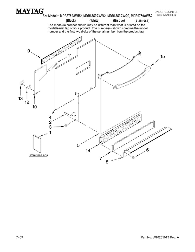Door And Panel Parts Diagram and Parts List for MDB6759AWS2  Maytag Dishwasher