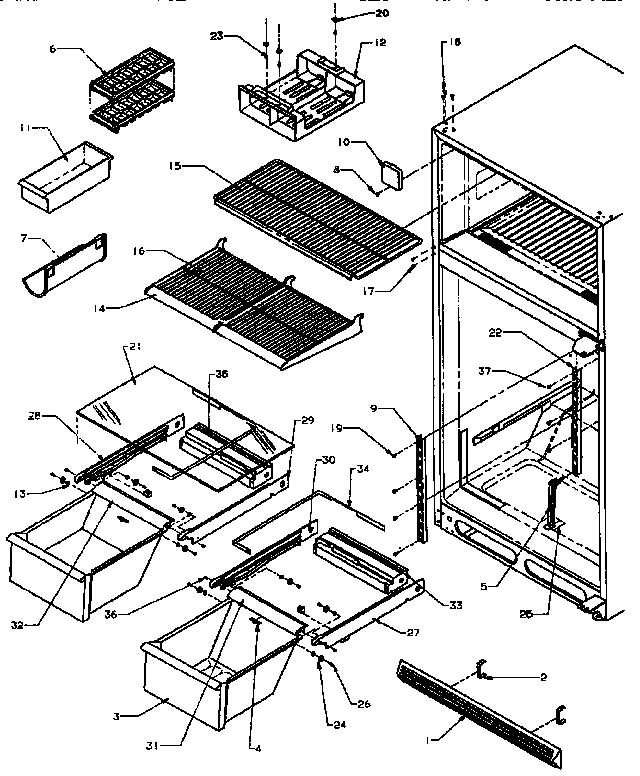 Cabinet Shelving Diagram and Parts List for TS18RB-P1158407W  Amana Refrigerator