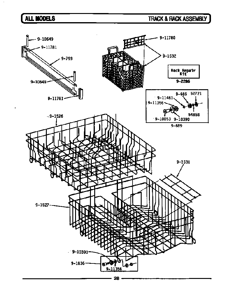 Track & Rack Assembly Diagram and Parts List for WC302  Maytag Dishwasher