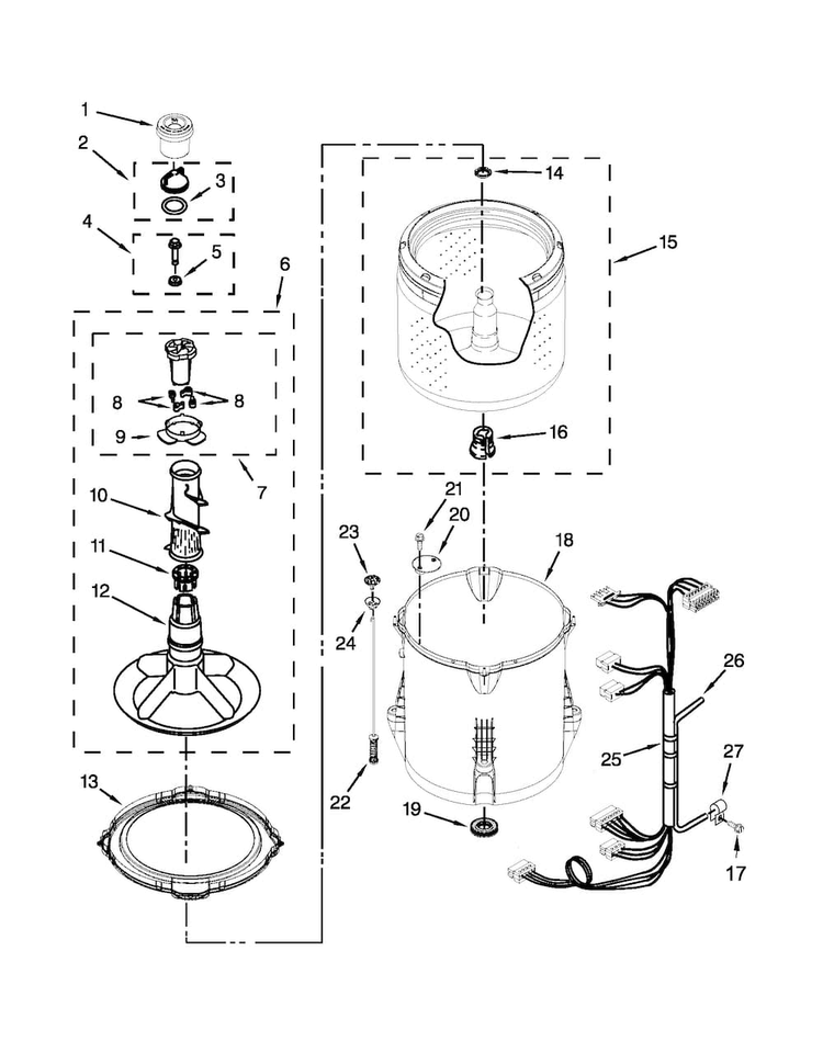 Basket And Tub Parts Diagram and Parts List for MVWC300BW0  Maytag Washer