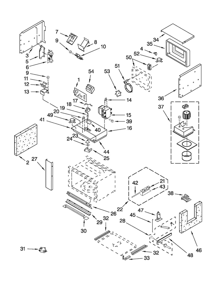 Cabinet And Stirrer Parts Diagram and Parts List for JMC2430WR00  Jenn-Air Microwave