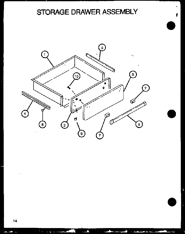 Storage Drawer Assembly Diagram and Parts List for RST308UL-P1130723NL  Caloric Range