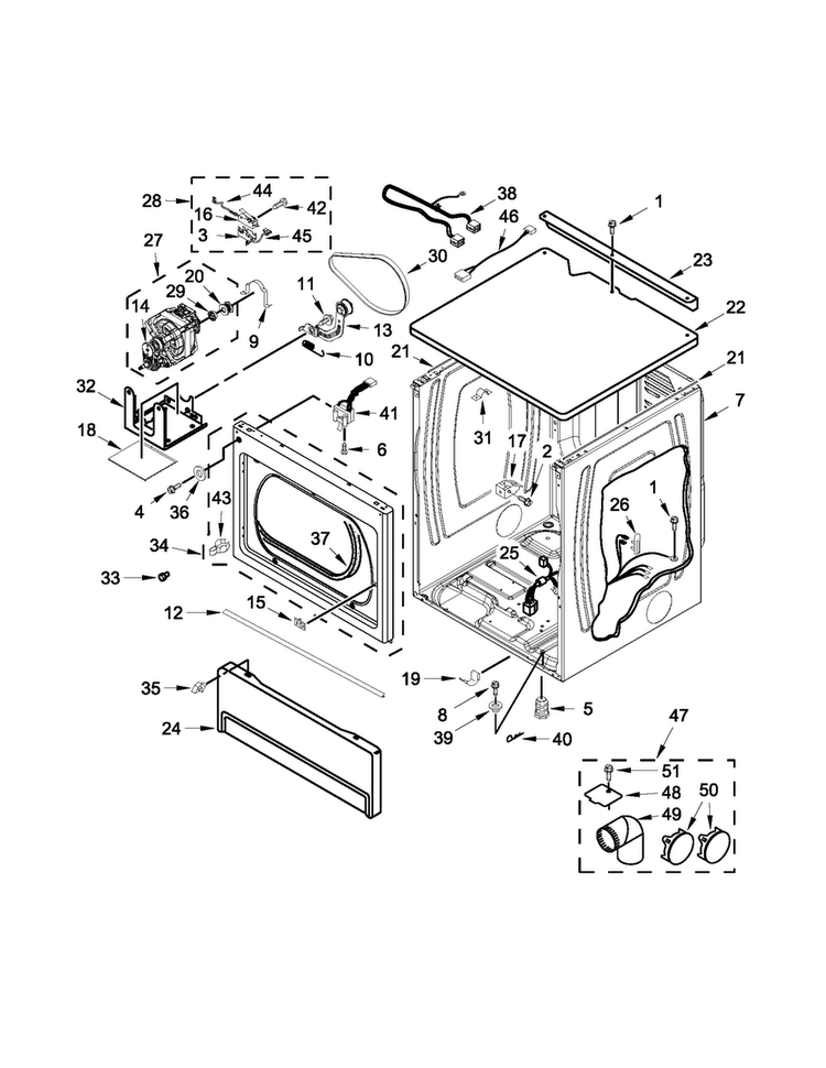 Upper Cabinet And Front Panel Parts Diagram and Parts List for MLE27PDBZW0  Maytag Dryer