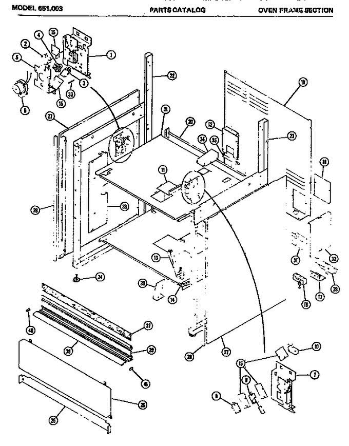 03 - Oven Frame Section Diagram and Parts List for 651003  Maytag Microwave Oven Combo