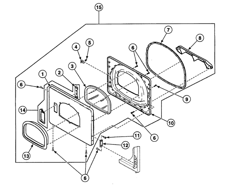 Door Assy Diagram and Parts List for SSE117QF1500  Speed Queen Dryer