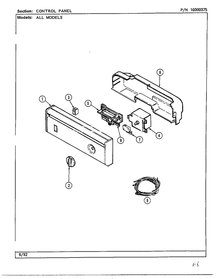 Control Panel Diagram and Parts List for DWU7300A  Maytag Dishwasher
