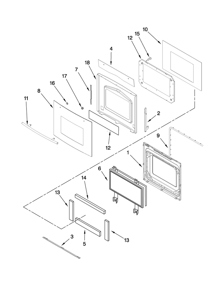 Oven Door Parts Diagram and Parts List for JJW8527DDQ27  Jenn-Air Wall Oven