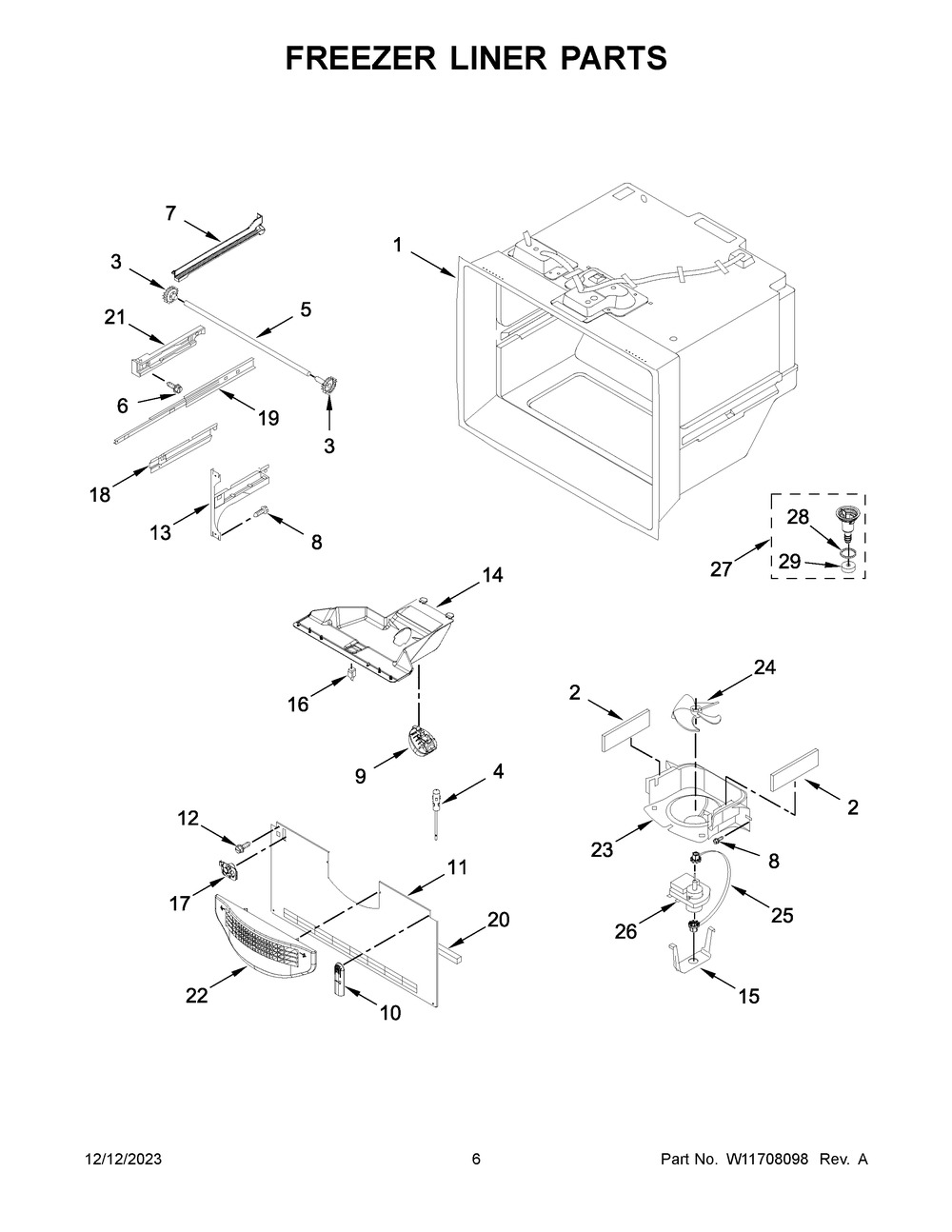 Freezer Liner Parts Diagram and Parts List for MBL1957FEZ09  Maytag Refrigerator