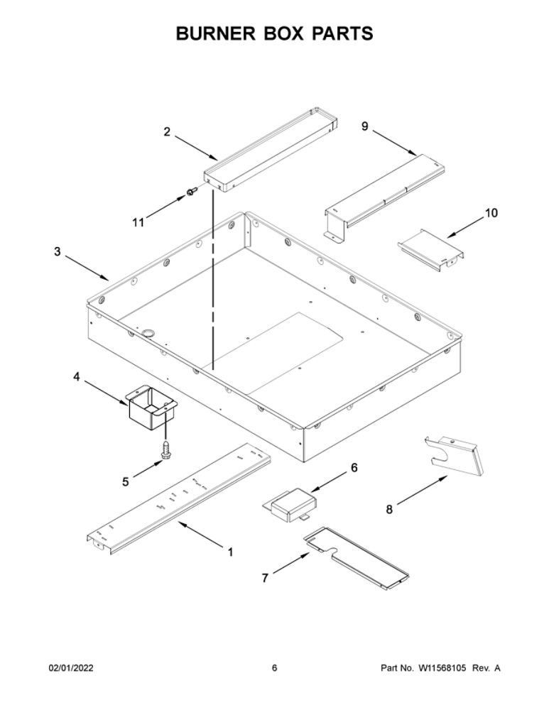 Burner Box Parts Diagram and Parts List for JED4536KS01  Maytag Cooktop