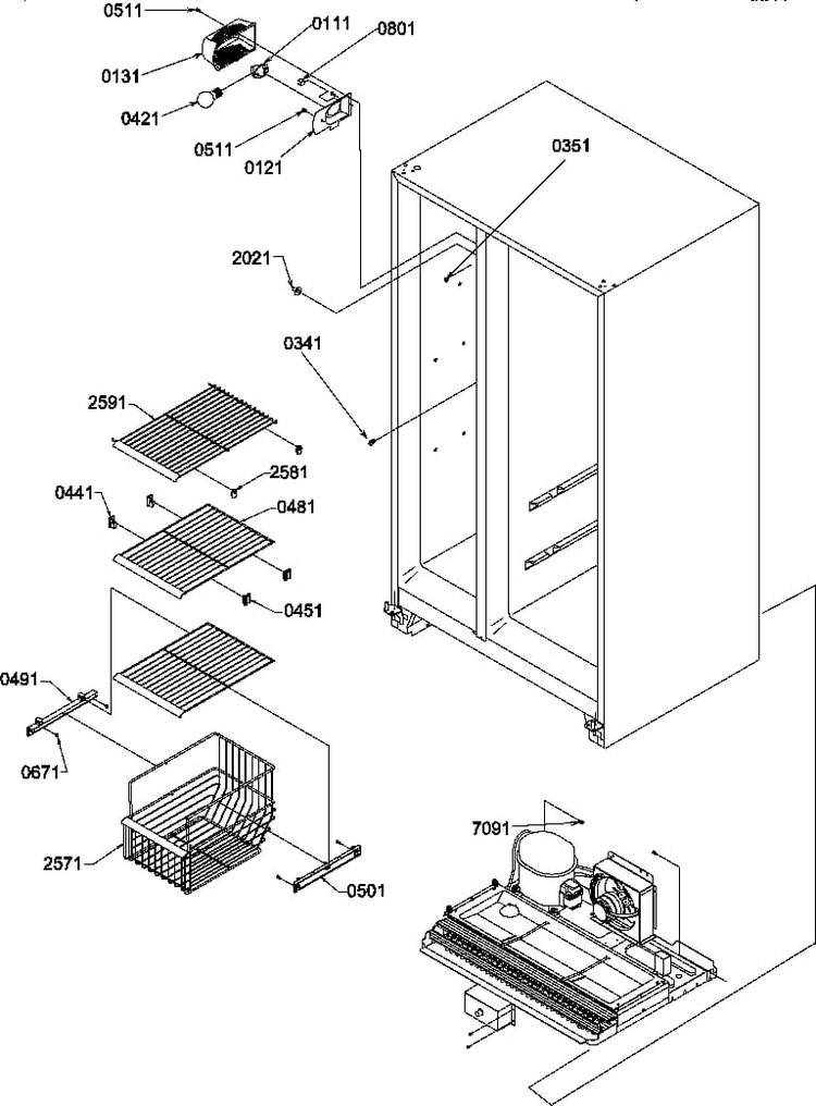 Freezer Shelves And Light Diagram and Parts List for SCD22TBL-P1303515WL  Amana Refrigerator