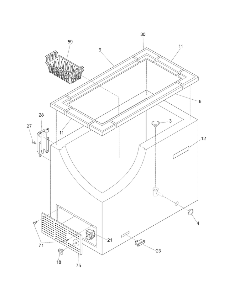 Cabinet Diagram and Parts List for CFC07MW0  Crosley Freezer