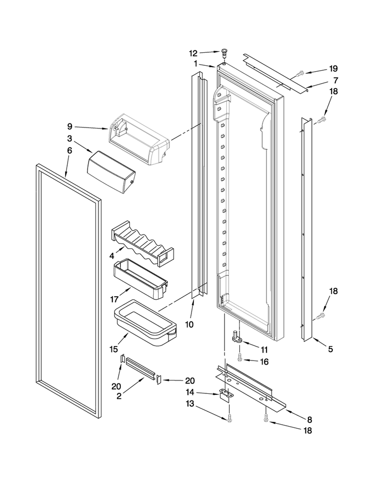 Refrigerator Door Parts Diagram and Parts List for JCB2582WEY00  Jenn-Air Refrigerator