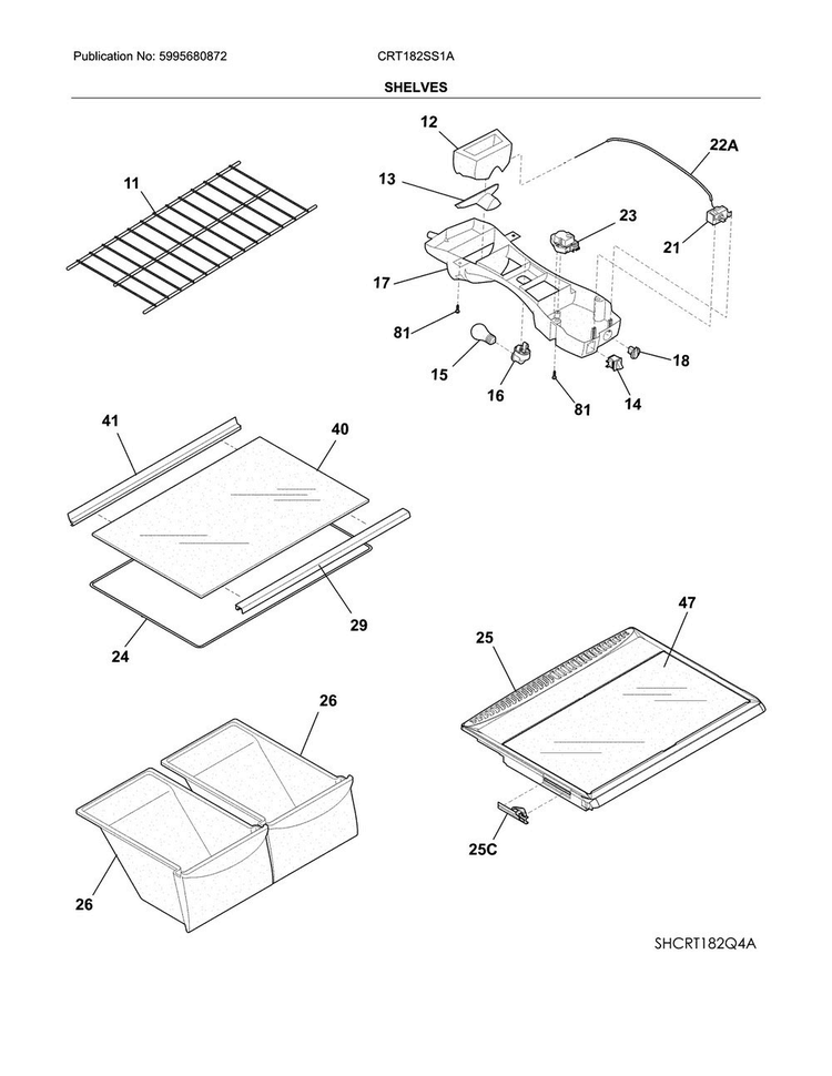 Shelves Diagram and Parts List for CRT182SS1A  Crosley Refrigerator