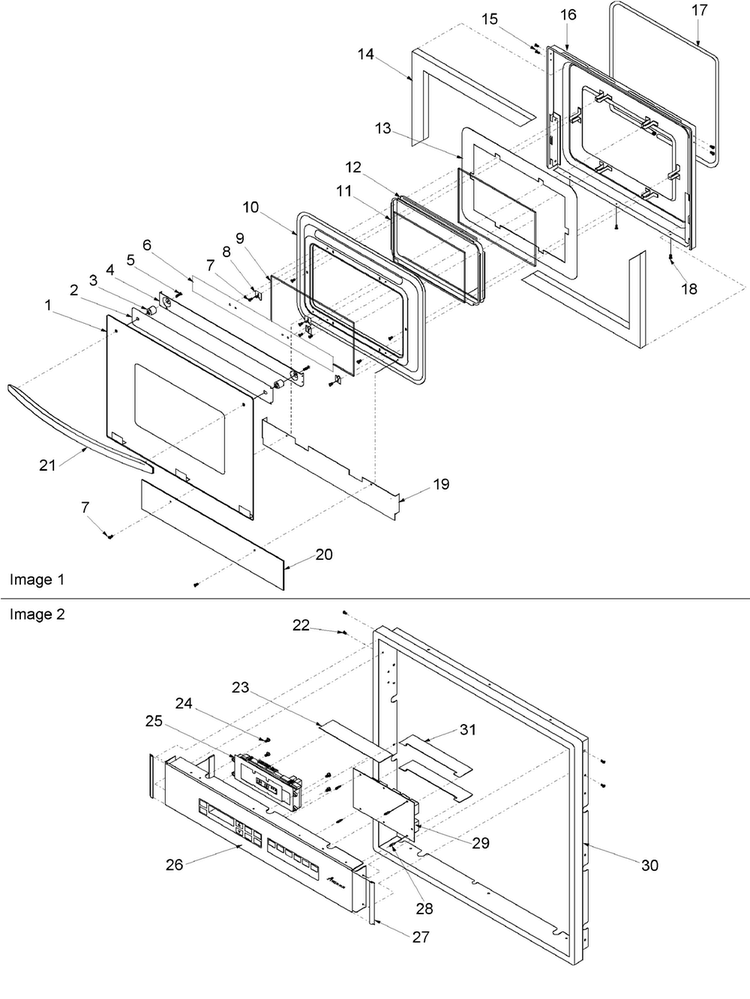Door & Control Panel Diagram and Parts List for AOES3030WW-P113237NWW  Amana Wall Oven