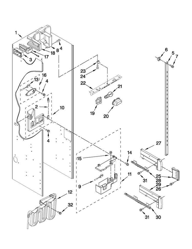 Refrigerator Liner Parts Diagram and Parts List for JS42SEDUDW13  Jenn-Air Refrigerator