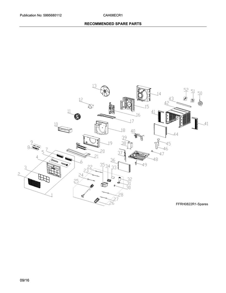 Recommended Spare Parts Diagram and Parts List for CAH08ECR10  Crosley Air Conditioner