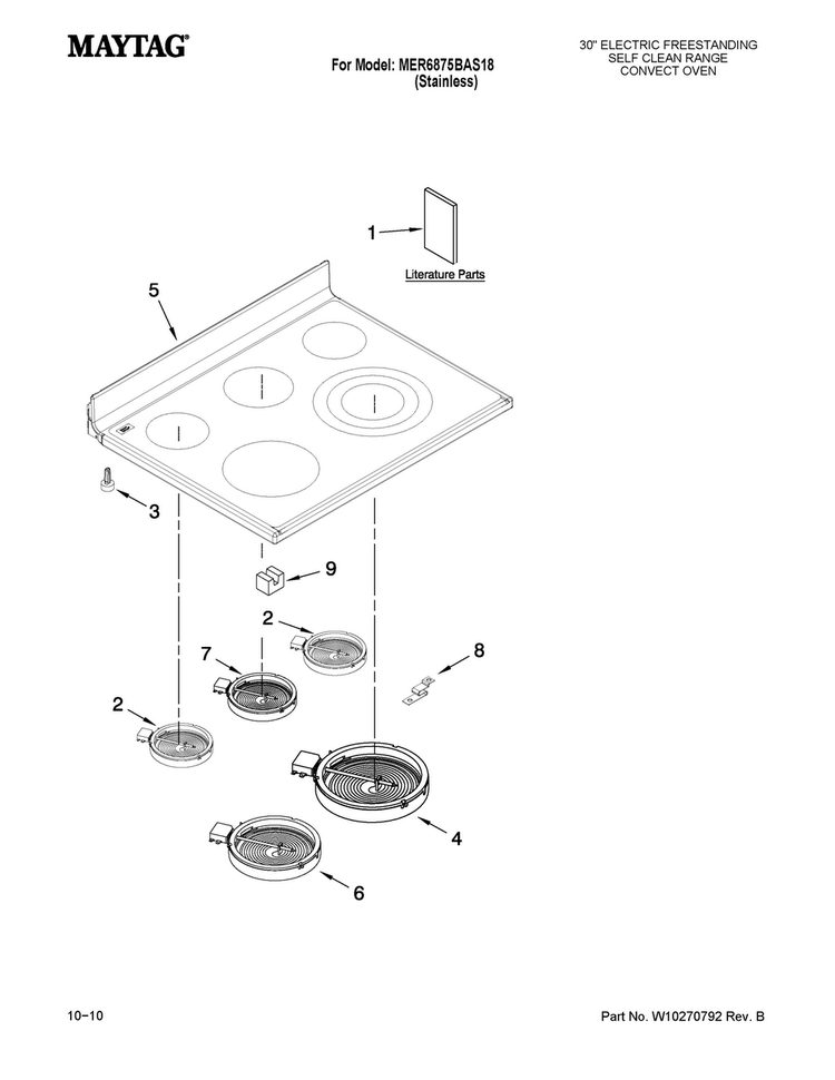 Cooktop Parts Diagram and Parts List for MER6875BAS18  Maytag Range