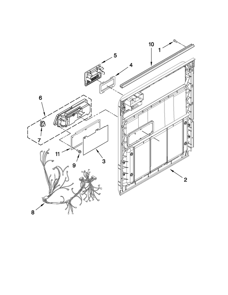 Inner Door Parts Diagram and Parts List for ADB1600AWS4  Amana Dishwasher