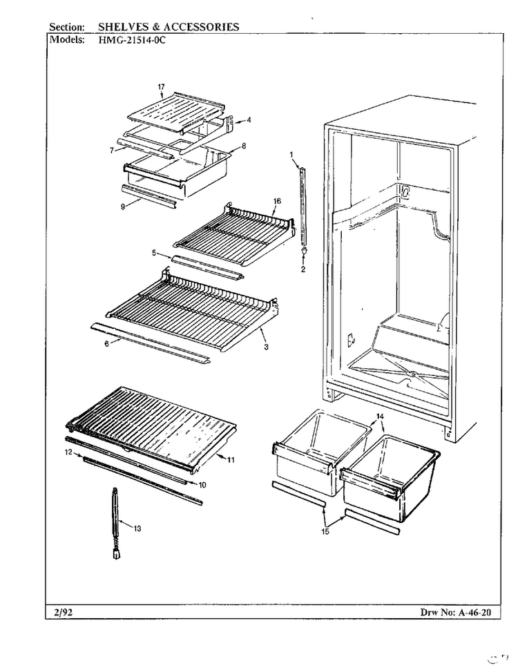 Shelves And Accessories Diagram and Parts List for 21514-0A  Admiral Refrigerator