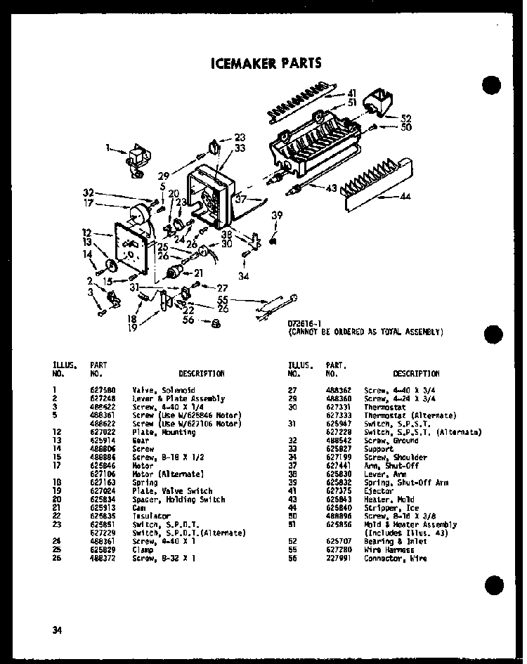Icemaker Parts Diagram and Parts List for SRI519D-P73900-19W  Amana Refrigerator