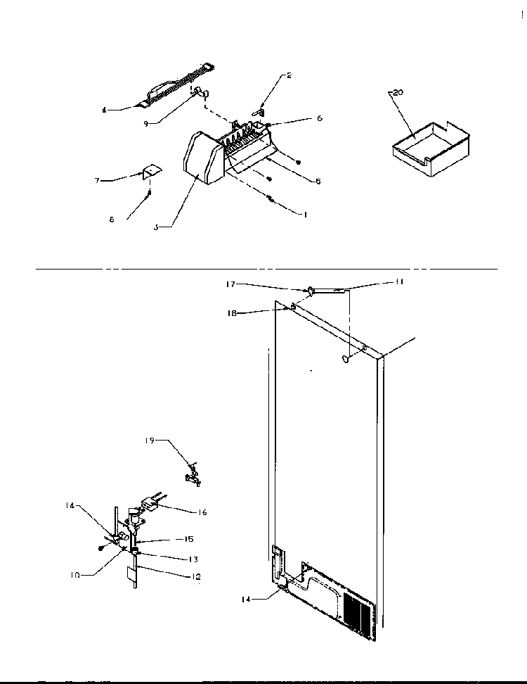 Factory Installed Ice Maker Diagram and Parts List for TP21A3L-P1181503WL  Amana Refrigerator