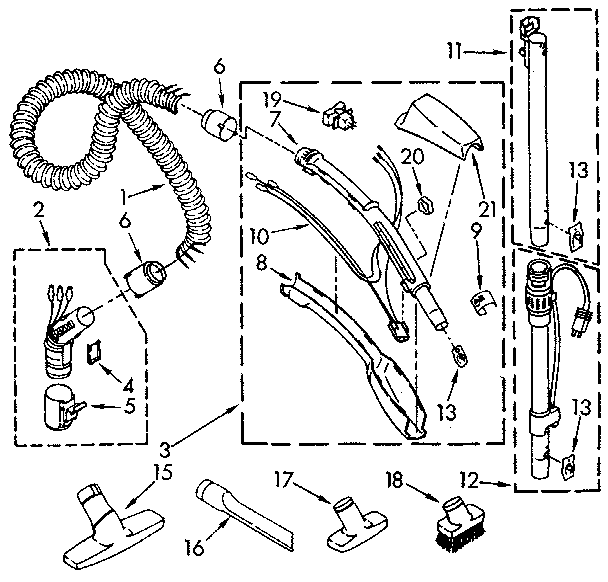 Hose And Attachment Diagram and Parts List for 1162145090  Kenmore Canister Vacuum