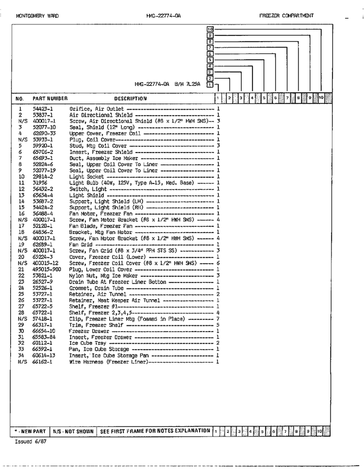 Freezer Compartment Page 2 Diagram and Parts List for 22774A  Admiral Refrigerator