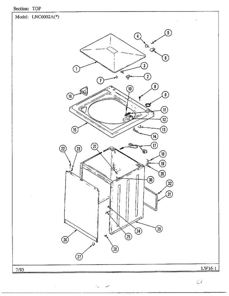 Top Diagram and Parts List for 6002A REV A Norge Washer