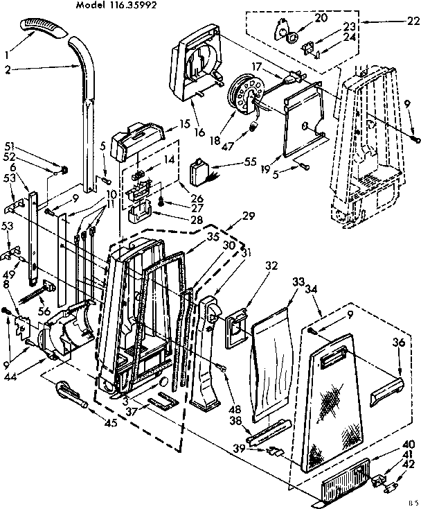 Handle And Bag Housing Diagram and Parts List for 11635992  Kenmore Upright Vacuum